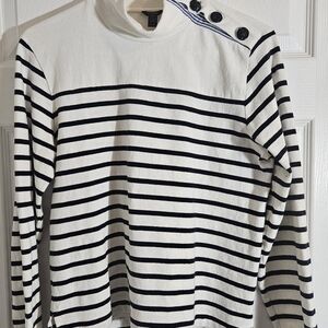 J. Crew Womens XS Striped Cotton Button Shoulder Mock Neck Top. Fast Shipping.